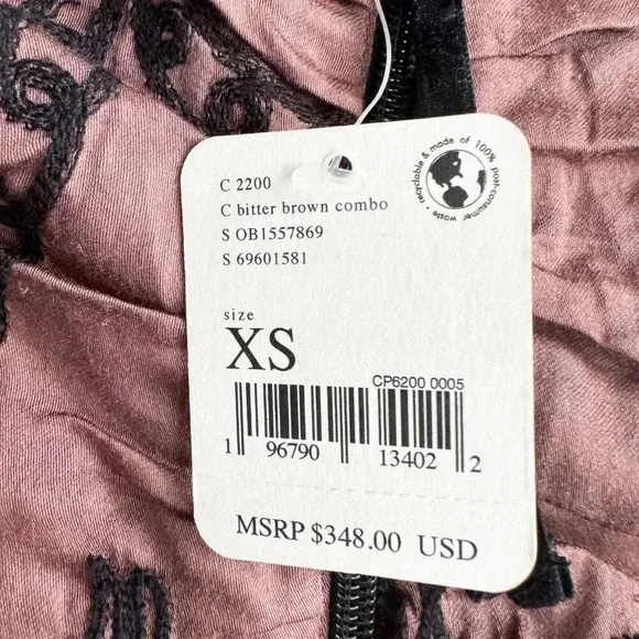 Free People Ruched Embroidered Puff Sleeve Mini Dress  XS - Picture 7 of 9